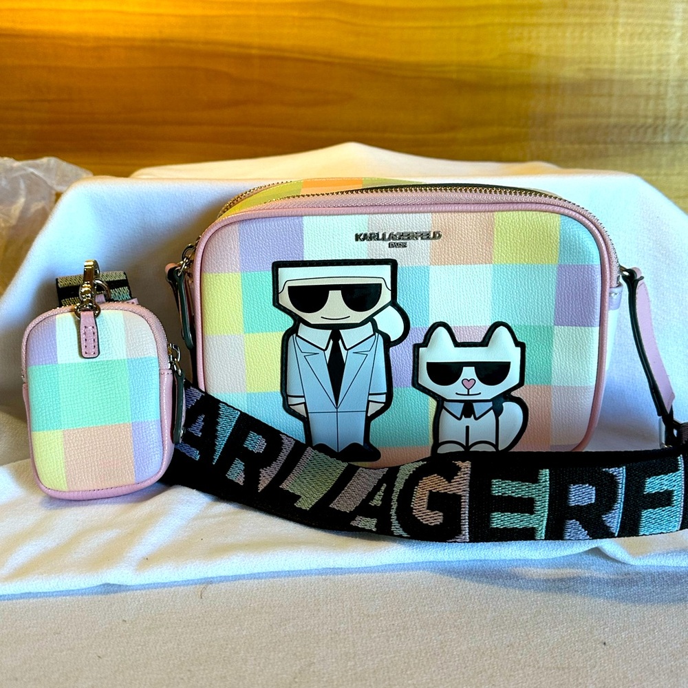Karl Lagerfeld Rainbow Pastel Crossbody Purse with Coin Holder - New